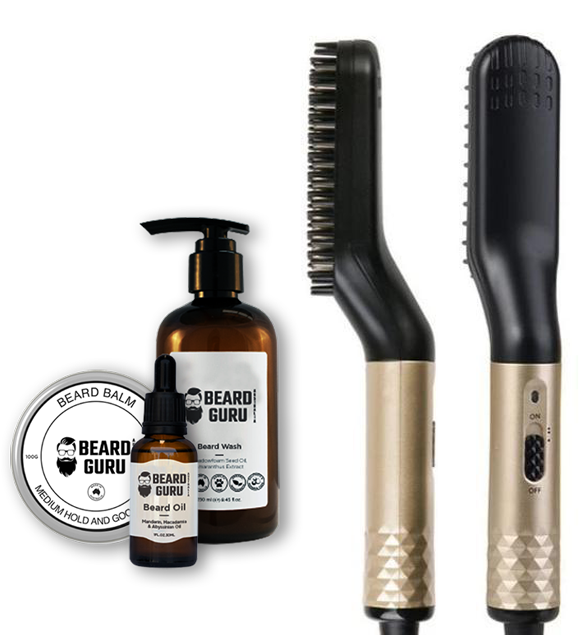 Beard Straightener Package with Australian Beard oil , Balm and Beard Wash